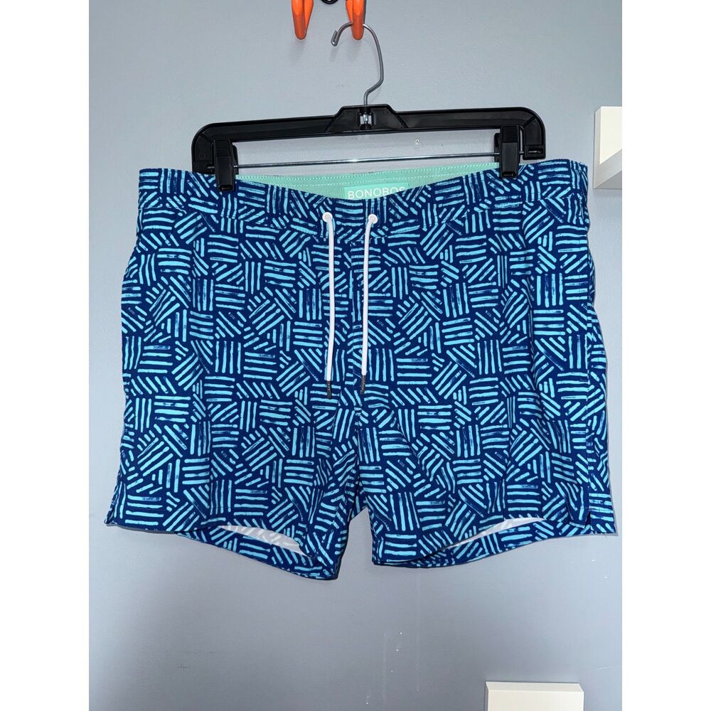 Bonobos 5 Inch Inseam Blue Patterned, Brief Lined Swim Trunks | Size Small
